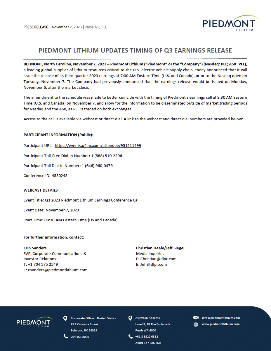 screenshot of first page of press release